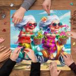 Summer Beach 1000 Piece Puzzle for Adults, PICKFORU Funny Beach Ride Jigsaw Puzzles, Unique Difficult Grandma Motorcycle Theme as Home Decor