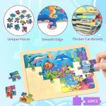 Wooden Puzzles for Toddler Ages 3+, 12 Piece Vehicle Farm Space Ocean Jigsaw Puzzles 4 Packs, Preschool Toddlers Learning Activity Puzzles Toys for Boys Girls 3 4 5 6 Years Old