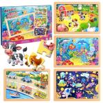 Wooden Puzzles for Toddler Ages 3+, 12 Piece Vehicle Farm Space Ocean Jigsaw Puzzles 4 Packs, Preschool Toddlers Learning Activity Puzzles Toys for Boys Girls 3 4 5 6 Years Old