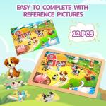 Wooden Puzzles for Toddler Ages 3+, 12 Piece Vehicle Farm Space Ocean Jigsaw Puzzles 4 Packs, Preschool Toddlers Learning Activity Puzzles Toys for Boys Girls 3 4 5 6 Years Old