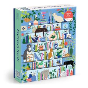 Galison Purrfect Nook – 1000 Piece Jigsaw Puzzle Featuring Artwork of A Lively Cozy Shelf Made for Bibliophiles and Cat Lovers Alike