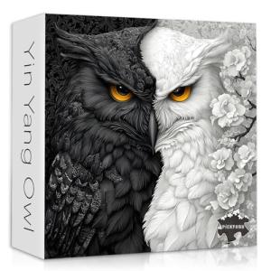 Yin Yang Owl Puzzle for Adults 1000 Pieces，Black and White Puzzles Owl Flowers, Impossible Difficult Hard Bird Jigsaw Puzzle, Animal Floral Art Challenge Puzzle Aesthetic