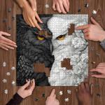 Yin Yang Owl Puzzle for Adults 1000 Pieces，Black and White Puzzles Owl Flowers, Impossible Difficult Hard Bird Jigsaw Puzzle, Animal Floral Art Challenge Puzzle Aesthetic