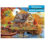 Buffalo Games - 500 Piece Jigsaw Puzzle Angelo Bonito Autumn Lake House, Made in USA, Premium Recycled Board, Full-Color Poster
