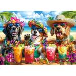 Puzzle 1000 Pieces Adult Tropical Dogs Beach Party Hawaiian Vacation Summer Cocktail Funny Animal Jigsaw Puzzles for Adults Difficult Challenging Family Game Night Gift Decor