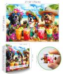 Puzzle 1000 Pieces Adult Tropical Dogs Beach Party Hawaiian Vacation Summer Cocktail Funny Animal Jigsaw Puzzles for Adults Difficult Challenging Family Game Night Gift Decor