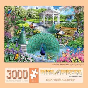 Bits and Pieces - 3000 Piece Jigsaw Puzzle for Adults - 32-3/8" x 45-1/4" - Garden Treasures - 3000 pc Colorful Birds Peacocks Jigsaw by Mary Thompson