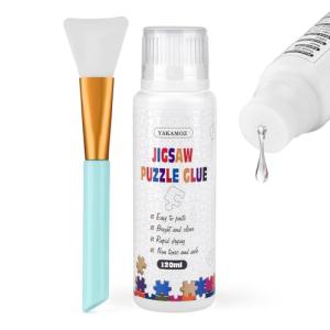 YAKAMOZ Updated Jigsaw Puzzle Glue with New Sponge Head for Adults Clear Water-Soluble Special Craft Puzzle Glue Quick Dry for 1000/1500/3000 Pieces of Puzzle,120ML