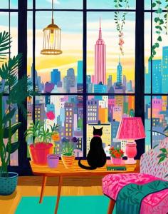 TUMBAUMBA, Puzzle for Adults 1000 Pieces, Cat in New York, Colorful Challenging Jigsaw Puzzle, Mate Finish, Poster Included 1000 Piece Puzzle for Adults, Stress Relief Art Puzzle.