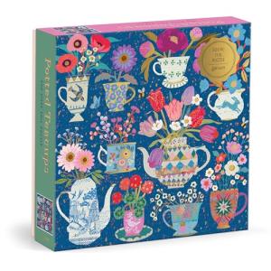 Galison Potted Teacups – 500 Piece Foil Jigsaw Puzzle Featuring Beautiful Artwork of Potted Teacups with Floral Background