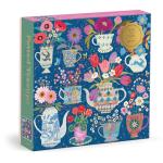 Galison Potted Teacups – 500 Piece Foil Jigsaw Puzzle Featuring Beautiful Artwork of Potted Teacups with Floral Background