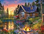 Springbok's Sunkissed Cabin 2000 Piece Puzzle for Adults Features a Beautifully Illustrated Lakeside Cabin Retreat - Ribbon Cut Pieces