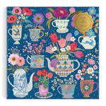 Galison Potted Teacups – 500 Piece Foil Jigsaw Puzzle Featuring Beautiful Artwork of Potted Teacups with Floral Background