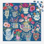 Galison Potted Teacups – 500 Piece Foil Jigsaw Puzzle Featuring Beautiful Artwork of Potted Teacups with Floral Background
