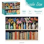 500 Piece Puzzle for Adults Puzzle, Beautiful Bookshelf Jigsaw Puzzle 500 Pieces, Flowers and Vase Jigsaw Puzzles for Adults Seniors, Fun Decor Challenging Family Games Holiday Party Gifts 20.5×15 in
