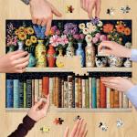 500 Piece Puzzle for Adults Puzzle, Beautiful Bookshelf Jigsaw Puzzle 500 Pieces, Flowers and Vase Jigsaw Puzzles for Adults Seniors, Fun Decor Challenging Family Games Holiday Party Gifts 20.5×15 in