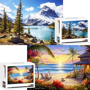 2 Pack Puzzles for Adults 1000 Pieces-Hawaii Beach & Moraine Lake Difficult Jigsaw Puzzles for Adults,Hard Jigsaw Puzzle Decorations DIY Leisure Game Toy Suitable Family Friends(27.5x20 inches)