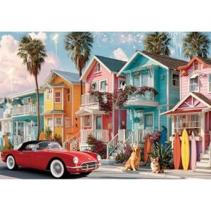 JJYHULK 2000 Piece Puzzle for Adults, Puzzles for Adults 2000 Pieces, Colorful Coastal Beach Houses Vintage Car Jigsaw Puzzles, Family Fun Puzzle Perfect for Game Nights, 39" X 28"