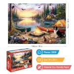 LUXDIVINA 2000 Piece Puzzle for Adults, Puzzles for Adults 2000 Pieces, Lakeside Camping Campfire Dog Cat Canoes Jigsaw Puzzles, Family Fun Puzzle Perfect for Game Nights, 39" X 28"