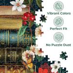 BenBen Puzzles for Adults 1000 Pieces, Vintage Books and Wildflower Jigsaw Puzzle with Letters on Back, Challenging Puzzles for Family Game Night Home Décor, Book Lovers Gifts