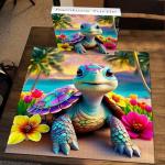 Rainbow Turtle Puzzles for Adults 1000 Pieces, PICKFORU Summer Turtle Beach Jigsaw Puzzle, Impossible Challenging Seaside Flower Animal Theme as Home Decor
