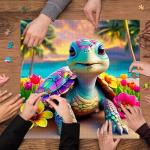 Rainbow Turtle Puzzles for Adults 1000 Pieces, PICKFORU Summer Turtle Beach Jigsaw Puzzle, Impossible Challenging Seaside Flower Animal Theme as Home Decor