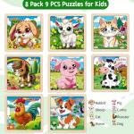 Wooden Puzzles for Toddlers, 9 Pieces Farm Jigsaw Puzzles for Kids Ages 3-5, Preschool Learning Activities, Learning & Educational Toys, Gifts for Boys, Girls Ages 3+