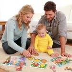 Funsland Wooden Toddler Puzzles - 4 Pcs Eco-Friendly Animal Patterns Jigsaw With Handles - Infant Kid Fine Motor Skill Learning Educational Montessori Toys for 1-3 Years Old