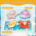 Funsland Wooden Toddler Puzzles - 4 Pcs Eco-Friendly Animal Patterns Jigsaw With Handles - Infant Kid Fine Motor Skill Learning Educational Montessori Toys for 1-3 Years Old