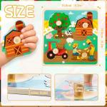 Funsland Wooden Toddler Puzzles - 4 Pcs Eco-Friendly Animal Patterns Jigsaw With Handles - Infant Kid Fine Motor Skill Learning Educational Montessori Toys for 1-3 Years Old