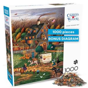 Buffalo Games Secret Passage Inn by Charles Wysocki 1000 Piece Jigsaw Puzzle for Adults Autumn Americana Scene with Reference Poster Made in The USA