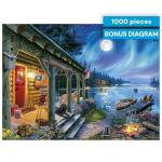 Buffalo Games - Darrell Bush - Moonlight Lodge - 1000 Piece Jigsaw Puzzle , Blue