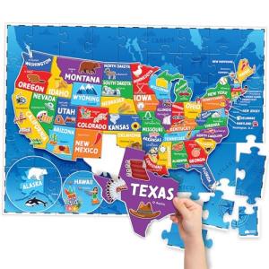 United States Puzzles for Kids Ages 4-6 - Educational Toys for Boys & Girls - 70Pcs USA Map Kids Puzzle with 50 States & Capitals - Floor Jigsaw Puzzles - Fun Learning Activities & Gifts for Children