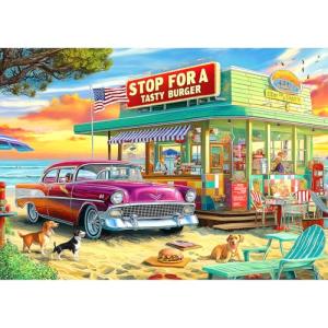 Blueforest Vintage Beach Hamburger Store 1000 Piece Puzzle for Adults & Teens - Challenging Retro Diner Jigsaw with Coastal Decor