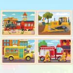 Puzzles for Kids Ages 4-6, 4 Packs 24 Pcs Wooden Jigsaw Puzzles for Toddlers Ages 2-4, Preschool Educational Vehicle Puzzle Toys Gifts for 3 4 5 6 Boys Girls