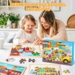 Puzzles for Kids Ages 4-6, 4 Packs 24 Pcs Wooden Jigsaw Puzzles for Toddlers Ages 2-4, Preschool Educational Vehicle Puzzle Toys Gifts for 3 4 5 6 Boys Girls