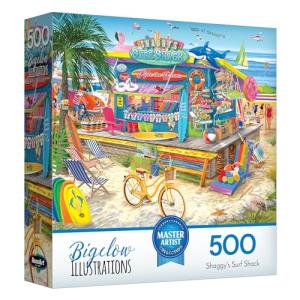 RoseArt - Chris Bigelow Illustrations - Shaggy's Surf Shack 500 Piece Jigsaw Puzzle - Colorful Surf Ocean Seaside Scene – Adult Puzzle – Finished Size Approx. 18" x 24", Made in USA