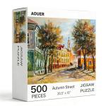 500 Piece Puzzles for Adults, Autumn Street Scenery Jigsaw Puzzles, European Town Landscape Puzzle, Impressionist Oil Painting Adult Puzzles, Beautiful Family Game, 20.5 x 15 in