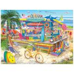RoseArt - Chris Bigelow Illustrations - Shaggy's Surf Shack 500 Piece Jigsaw Puzzle - Colorful Surf Ocean Seaside Scene – Adult Puzzle – Finished Size Approx. 18" x 24", Made in USA