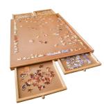 Bits and Pieces Jigsaw Puzzle Board with Drawers, Puzzle Board 1000 Pieces, 22 Inch x 30 Inch Wooden Tray Table with 4 Organizing Piece Sorting Trays, Portable, Easy Storage for Puzzles