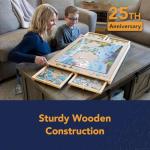 Bits and Pieces Jigsaw Puzzle Board with Drawers, Puzzle Board 1000 Pieces, 22 Inch x 30 Inch Wooden Tray Table with 4 Organizing Piece Sorting Trays, Portable, Easy Storage for Puzzles