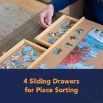 Bits and Pieces Jigsaw Puzzle Board with Drawers, Puzzle Board 1000 Pieces, 22 Inch x 30 Inch Wooden Tray Table with 4 Organizing Piece Sorting Trays, Portable, Easy Storage for Puzzles
