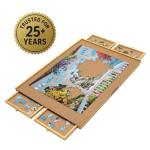 Bits and Pieces Jigsaw Puzzle Board with Drawers, Puzzle Board 1000 Pieces, 22 Inch x 30 Inch Wooden Tray Table with 4 Organizing Piece Sorting Trays, Portable, Easy Storage for Puzzles