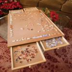 Bits and Pieces Jigsaw Puzzle Board with Drawers, Puzzle Board 1000 Pieces, 22 Inch x 30 Inch Wooden Tray Table with 4 Organizing Piece Sorting Trays, Portable, Easy Storage for Puzzles