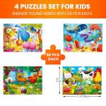 QUOKKA Puzzles for Toddlers 3-5 - 4 x 30 Pieces Puzzles for Kids Ages 2-4 - Animal Learning Jigsaw Puzzles for Kids 4-6 Years Old - Educational Toys for Boy and Girl