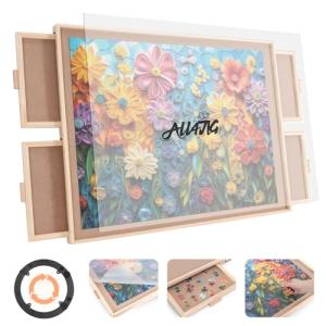 ALL4JIG 2000 Piece Rotating Puzzle Board with Drawers and Cover, 28.5"x40.1"Portable Wooden Jigsaw Puzzle Table for Adults Portable, Lazy Susan Spinning Boards Birthday Gift for mom