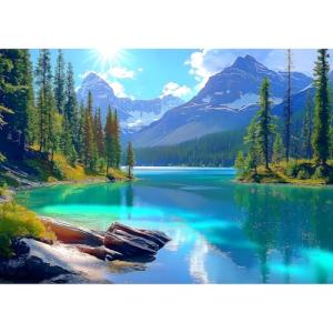 Blueforest Turquoise Lake 500 Piece Puzzle for Adults - Panoramic Mountain Therapy Jigsaw Puzzle, Calming Nature Art & Framable Stress Relief Gift (23"x15")