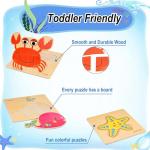 Faburo 8pcs Wooden Puzzles for Toddlers 1-3, Toddler Puzzles Ages 2-4, Montessori Toys for 1-3+ Years Girl Boy, Sea Animal Puzzle for Kids, Jigsaw Puzzle Educational Toys Preschool for 1-4