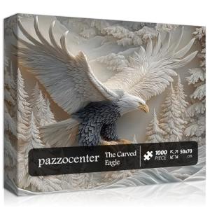 The Carved Eagle Jigsaw Puzzle 1000 Pieces, Majestic Bald Eagle Bird Puzzles for Adults,White Forest Art Nature Puzzle Animal, Unique Challenging Impossible Hard Puzzles