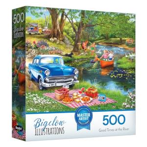 RoseArt - Chris Bigelow Illustrations - Good Times At The River 500 Piece Jigsaw Puzzle - Country Fishing and Boating Summer Scene– Adult Puzzle – Finished Size 18 x 24, Made in USA